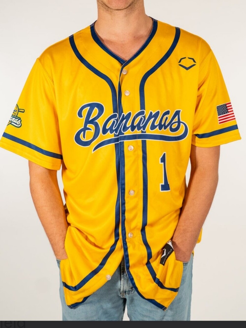 EvoShield Savanna Bananas Yellow & Navy Baseball Jersey - Unisex